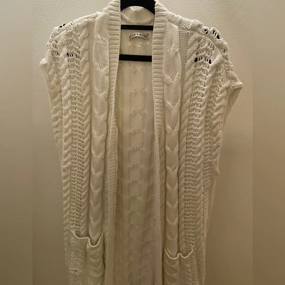 Alice + Olivia Ivory Jodi Cable-Knit Cardigan size L